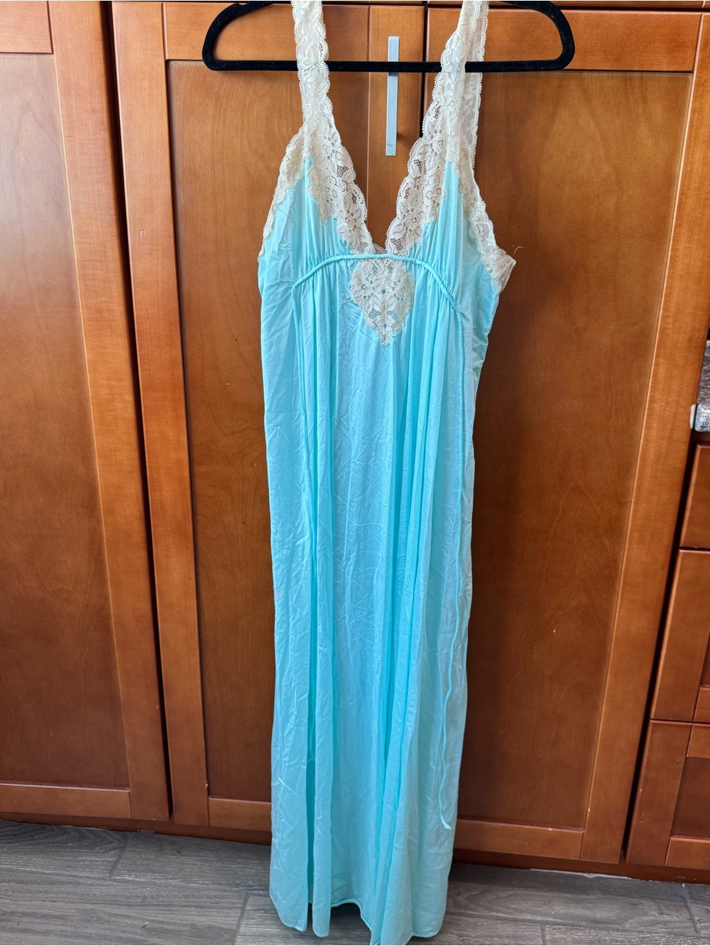 Light Aqua Lace-Trim Long Chemise